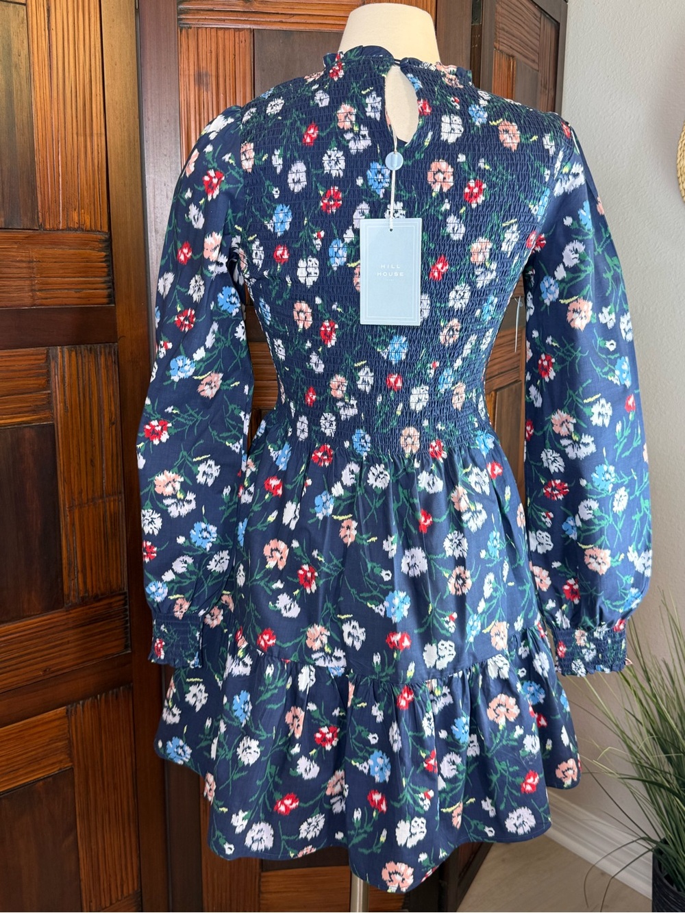 Hill House Home The Viviana Mini Nap Dress Navy Floral Ikat Smocked S NWT - Picture 4 of 13